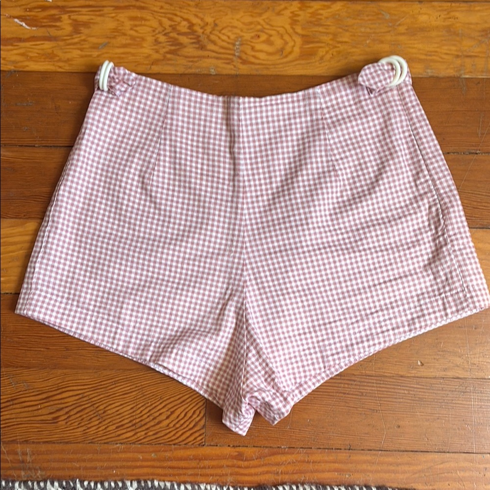 Posse Gingham Pink High Waist Shorts with Tailored Fit